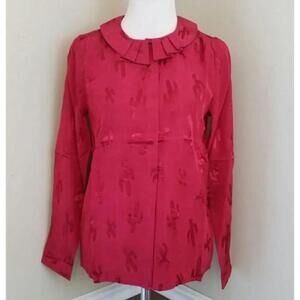 Red Stitched Cactus Blouse Peter Pan Collar Long Sleeve Pepaloves Coquette Small